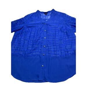 ALYX Womens Top Shirt Blouse Size 3X Blue 3/4 Sleeve sheer Flowy button